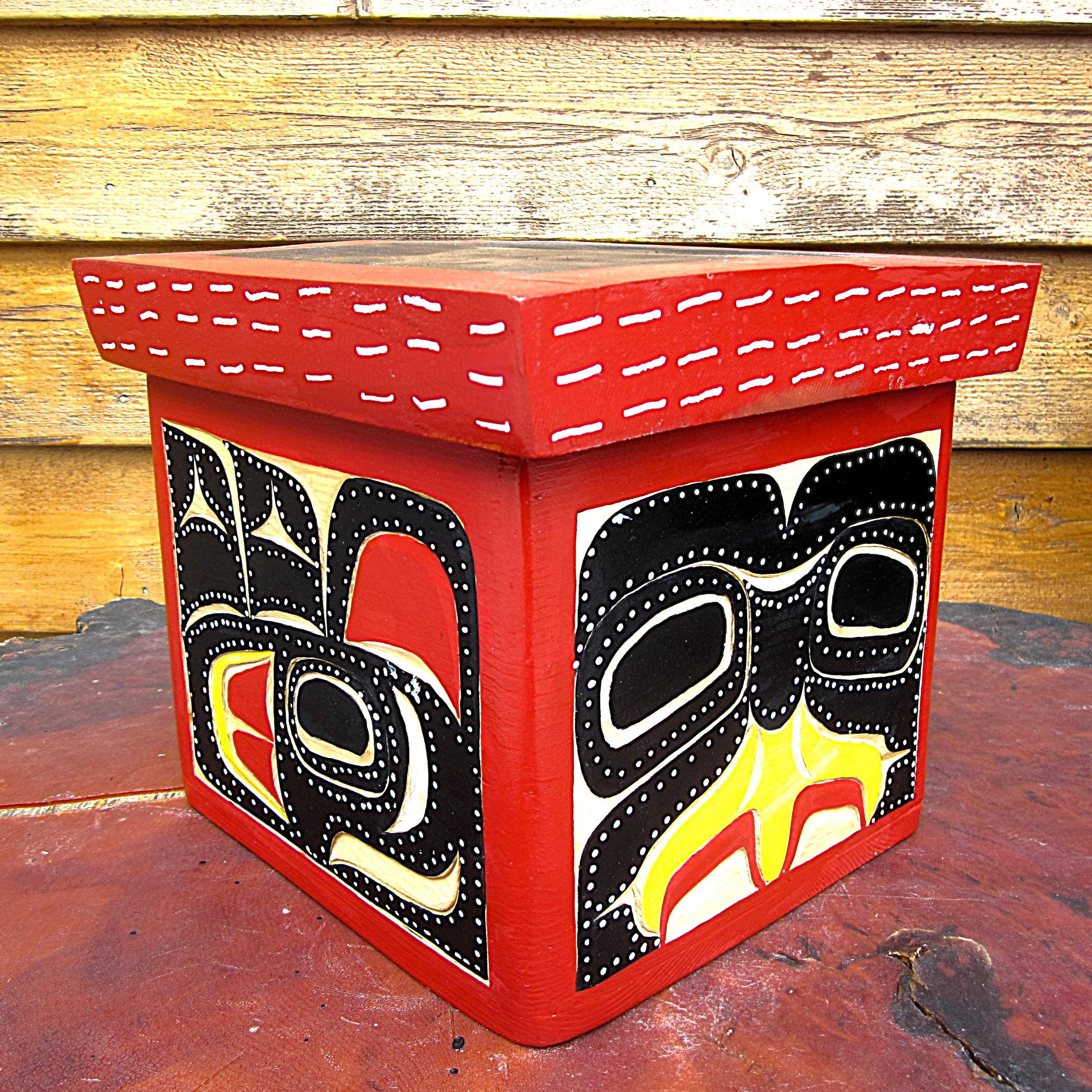 Kwakiutl First Nation 'Owl' Bent Wood Box Cedar Carving Pacific North West Coast Native Indi