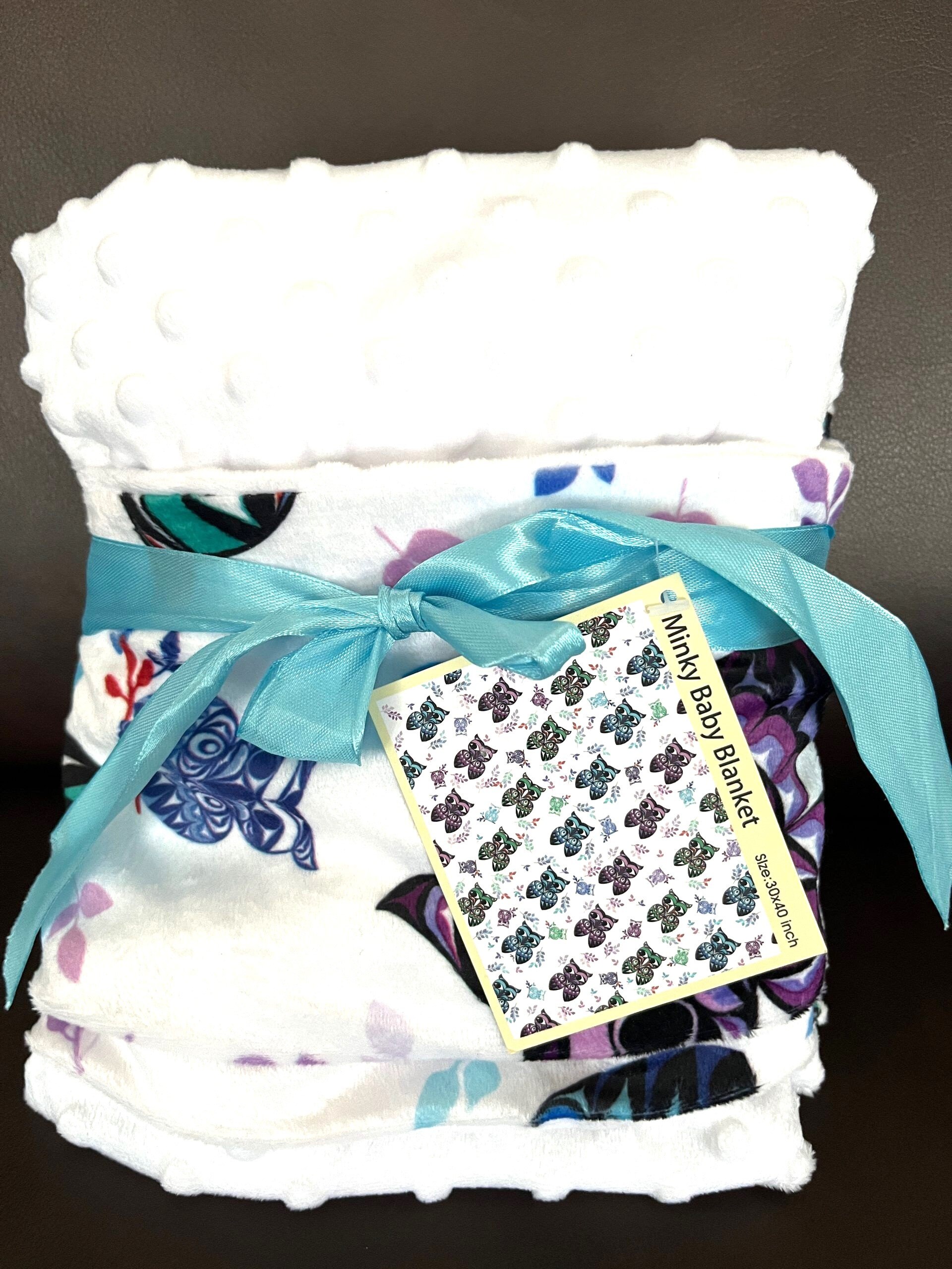 Coast Salish First Nation Minky 'Owl Chick' Baby Shower Gift Blanket Pacific North West Nati