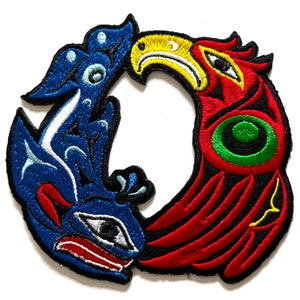 Coast Salish First Nations 'Killer Whale & Eagle' Embroidered Patch 3'' Pacific North West Native Indigenous Art