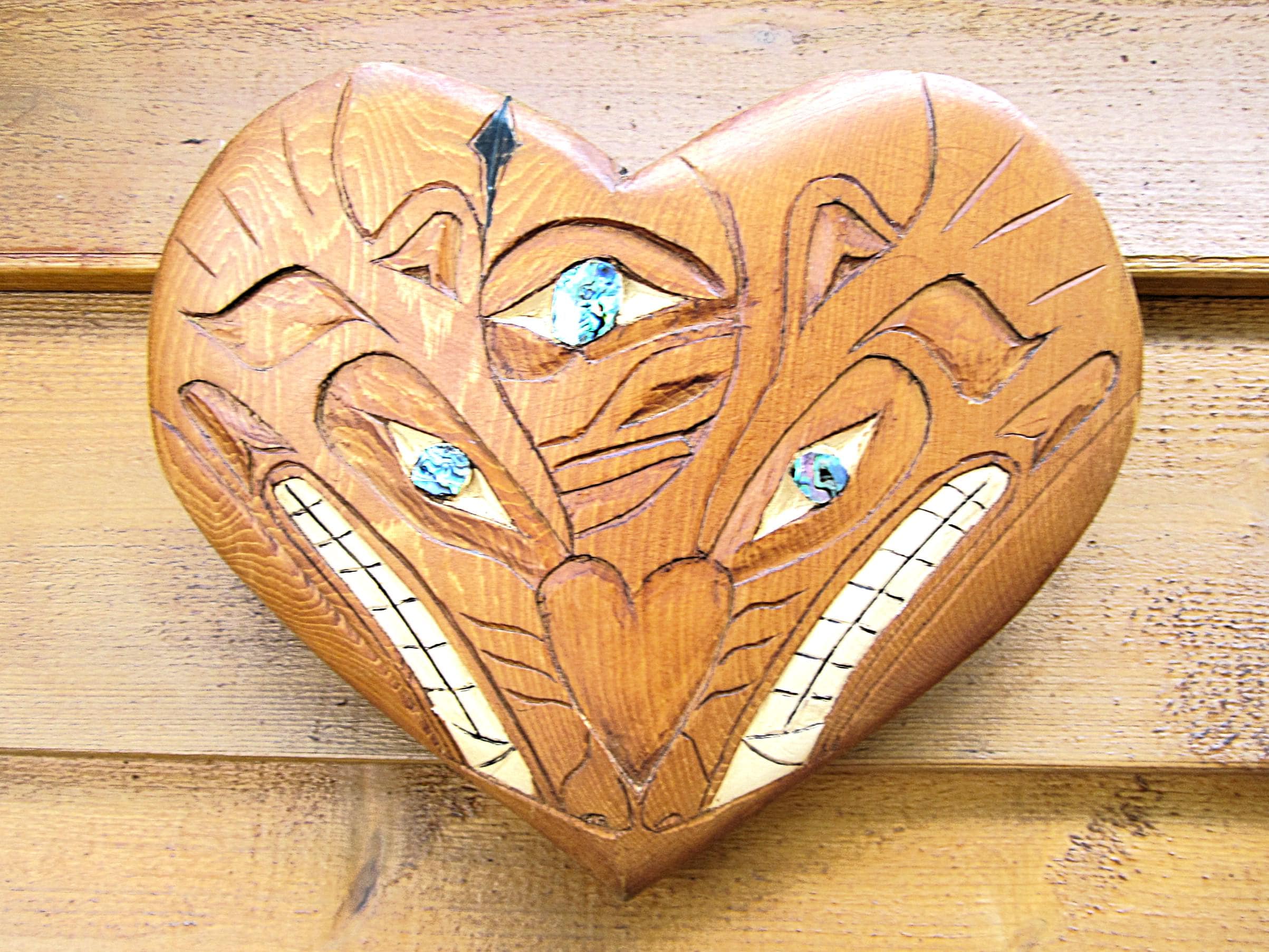 Nuu Chah Nulth First Nation 'wolf Heart' Cedar Mask Carving