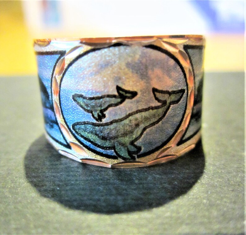 Copper /'Humpback Whale /& Calf/' Silver Plate Adjustable Ring First Nation Native Indian Art Jewelry