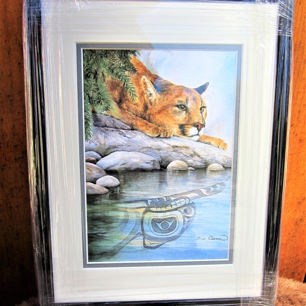 Pacific North West Coast Sue Coleman 'Cougar Reflection' Contemporary Native Art Framed Picture Print