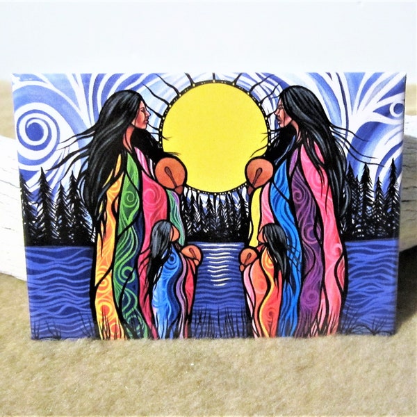 Ojibway Anishinaabe First Nation 'Mother Daughter Water Song' Eastern Woodlands Native Indigenous Art Fridge Magnet