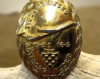 Rare Croatian 'Sve Za Hrvatsku' Znacak Commemorative Lapel Pin Medal 1972 Goteborg Madrid