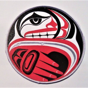 Tsimshian First Nation 'Eagle Transforming' Iron On Embroidered Patch 5'' Pacific North West Coast Native Indigenous Art