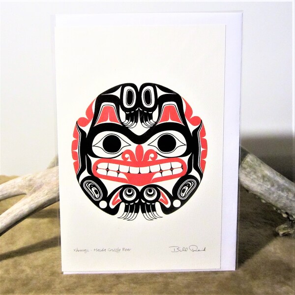 Haida First Nations ''Xhuwagi-Haida Grizzly Bear'' Pacific North West Coast Native Indigenous Art Post Card & Envelope