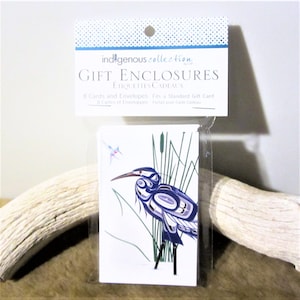 Première nation Tuchone du Nord « Colibri et héron bleu » Petits coffrets cadeaux Ensemble de 8 cartes et enveloppes Art autochtone autochtone