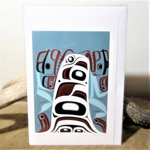 Tlingit Yukon First Nations &#39;&#39;Orca Ride&#39;&#39; Pacific North West Coast Sub Arctic Native Indigenous Art Post Card & Envelope