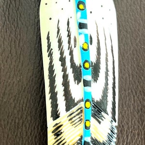 Cree First Nations Hand Carved Painted Feather 'Turquoise Blue' Hair Barrette Eastern Woodlands Native Indigenous Art