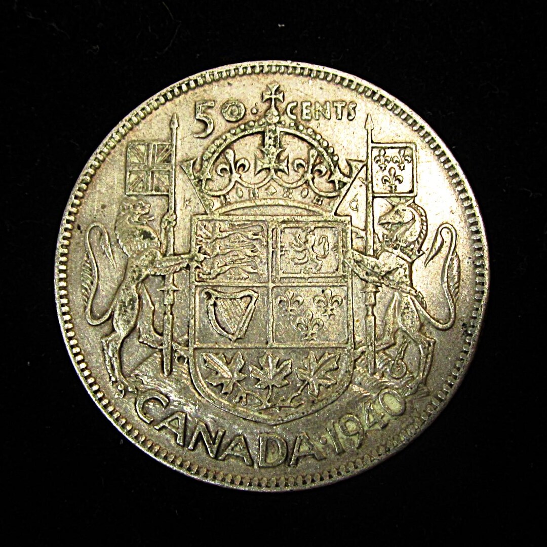 超BIG希少品！アメリカアンティークオールドフェントン40s～50sFenton Vintage 1940 King George VI Canada 50 Cent Half Dollar .800 Silver