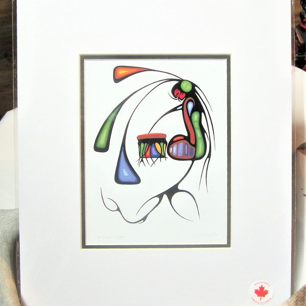 Metis/Ojibway First Nation ''The Drum Singer'' Contemporary Native Indigenous Art Matted Unframed Picture