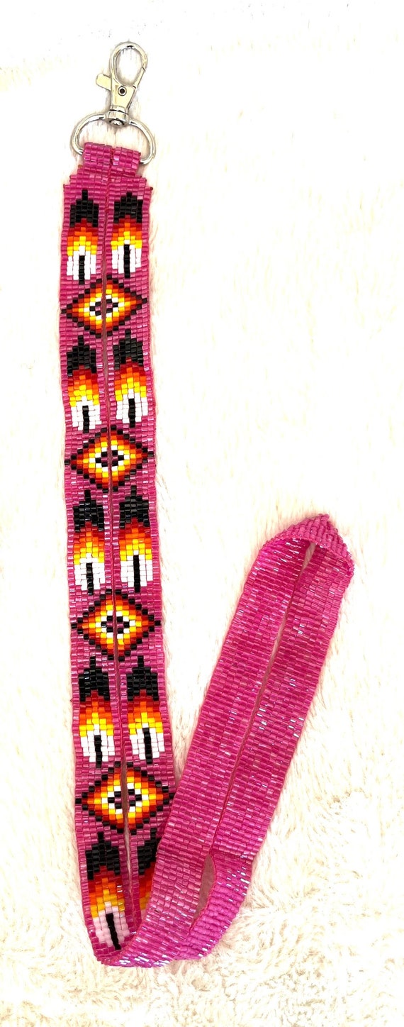 Loomed First Nation Pink Beaded Lanyard Key Chain Sub Arctic