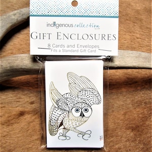 Ensemble de 8 petites enveloppes-cadeaux « Summer Owl » de la Nation inuite, art autochtone de l'Arctique