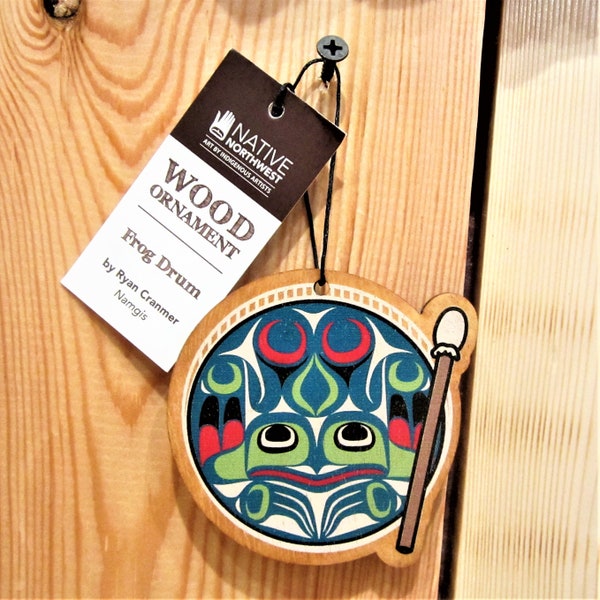 Namgis First Nation 'Frog Drum' Wood Ornament Pacific North West Coast Native Indigenous Art