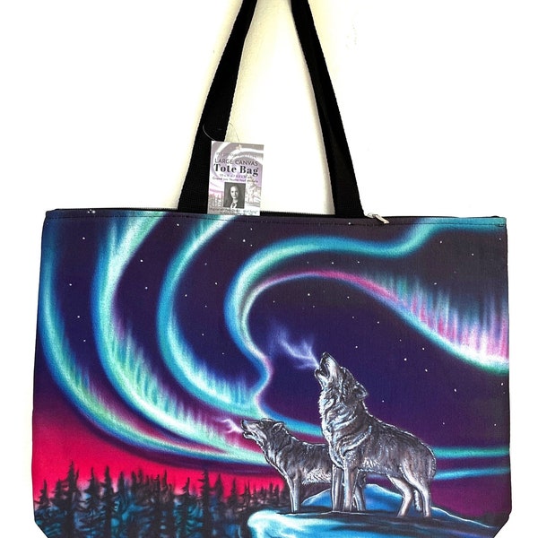 Metis Tyendinaga Mohawk First Nations 'Sky Dance Wolf Song' Tote Bag Sub Arctic Eastern Woodlands Indigenous Native Art