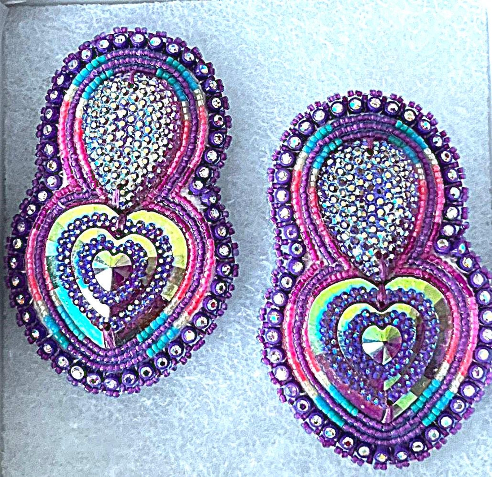 Cree First Nations Hand Beaded Purple 'heart Drop' Earrings Great ...