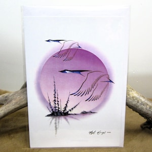 Carte postale et enveloppe « Island Retreat » Ojibway First Nation, Art autochtone des forêts de l'Est 6 x 9 pouces
