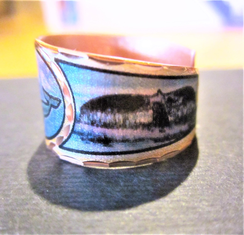 Copper /'Humpback Whale /& Calf/' Silver Plate Adjustable Ring First Nation Native Indian Art Jewelry