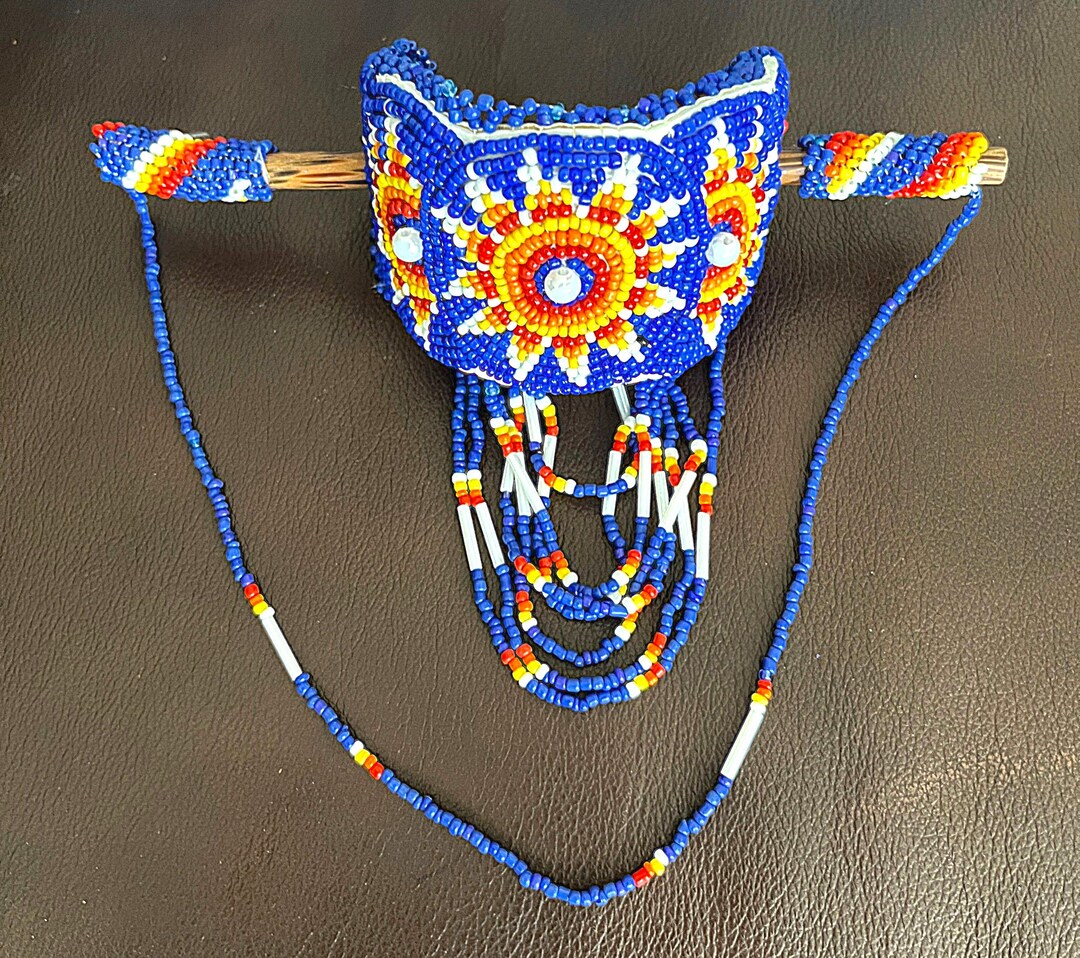 Cree First Nations Hand Beaded Royal Blue Hair Tie With Stick Great ...