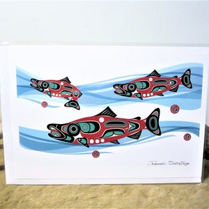 Tlingit Yukon First Nations ''Salmon Run'' Pacific North West Coast Native Indigenous Art Post Card & Envelope