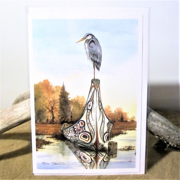 Pacific North West Coast First Nations ''Blue Heron'' British Columbia Canada Art Post Card 6 x 9 inch