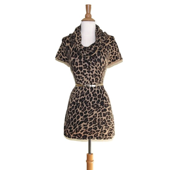 turtleneck leopard print dress
