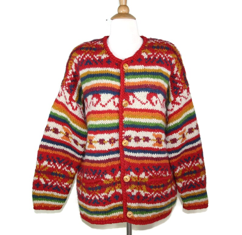 chunky fair isle cardigan