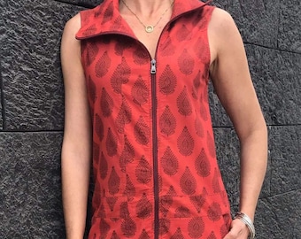 Organic cotton sleeveless asymmetrical jacket with zipper - 2 layers jacket