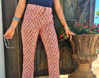 Organic cotton boot cut fit pants dyed with herbs and plants of the ayurvedic tradition