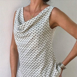 Organic stretch cotton top - Cowl neck top - Casual cotton blouse - Yoga top