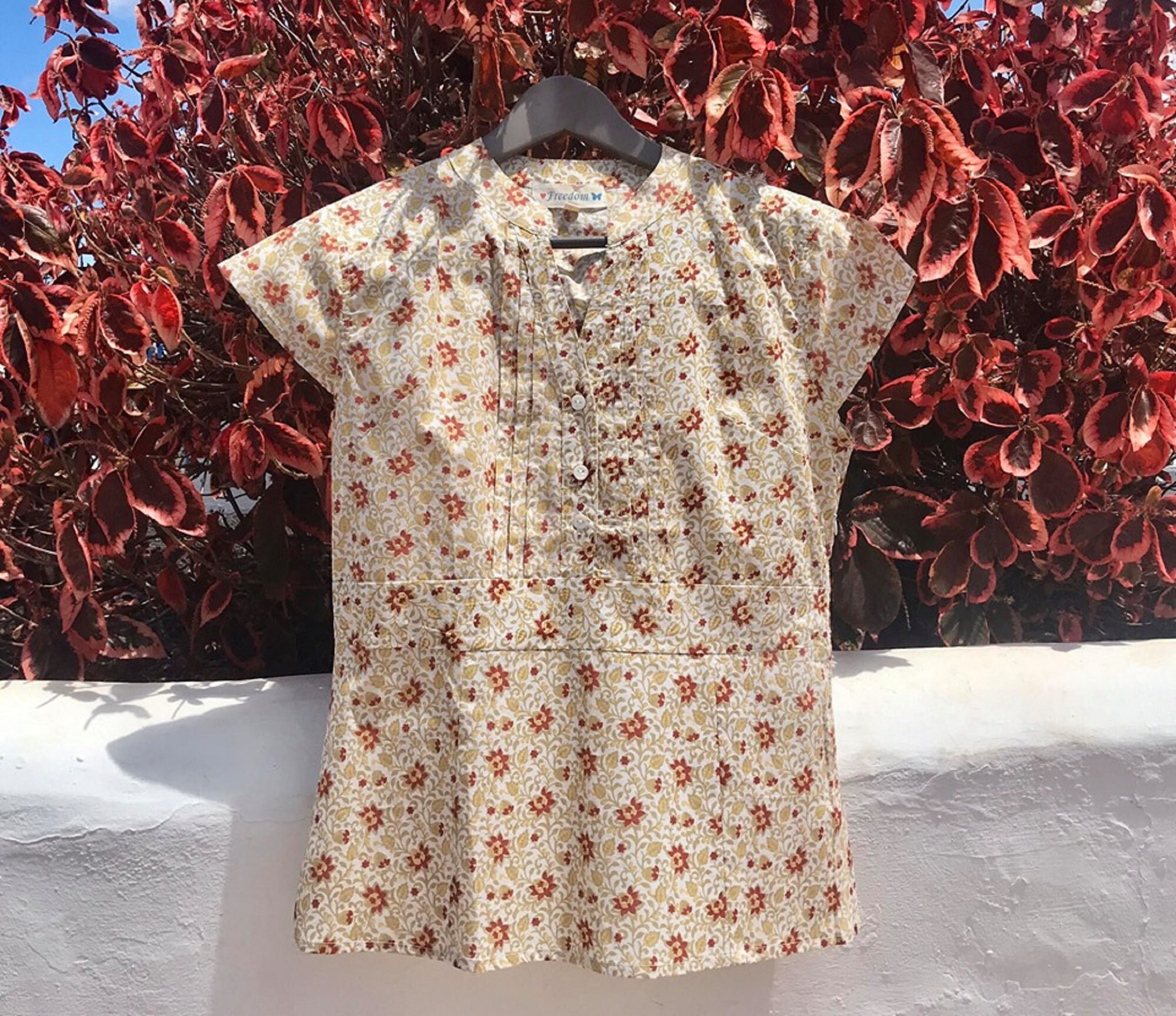 Organic Cotton Blouse With Short Sleeves Herbal Dyed With