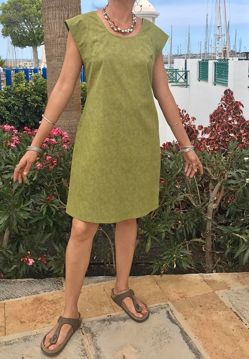 2 pockets very versatile dress Organic cotton simple and comfortable summer dress Dyed with herbs and plants of the ayurvedic tradition