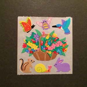 Sandylion vintage rare kromekote flower basket and animals stickers