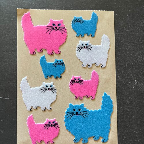 Sandylion vintage 80s super rare fuzzy maxi brown outlet back pink and blue cat stickers