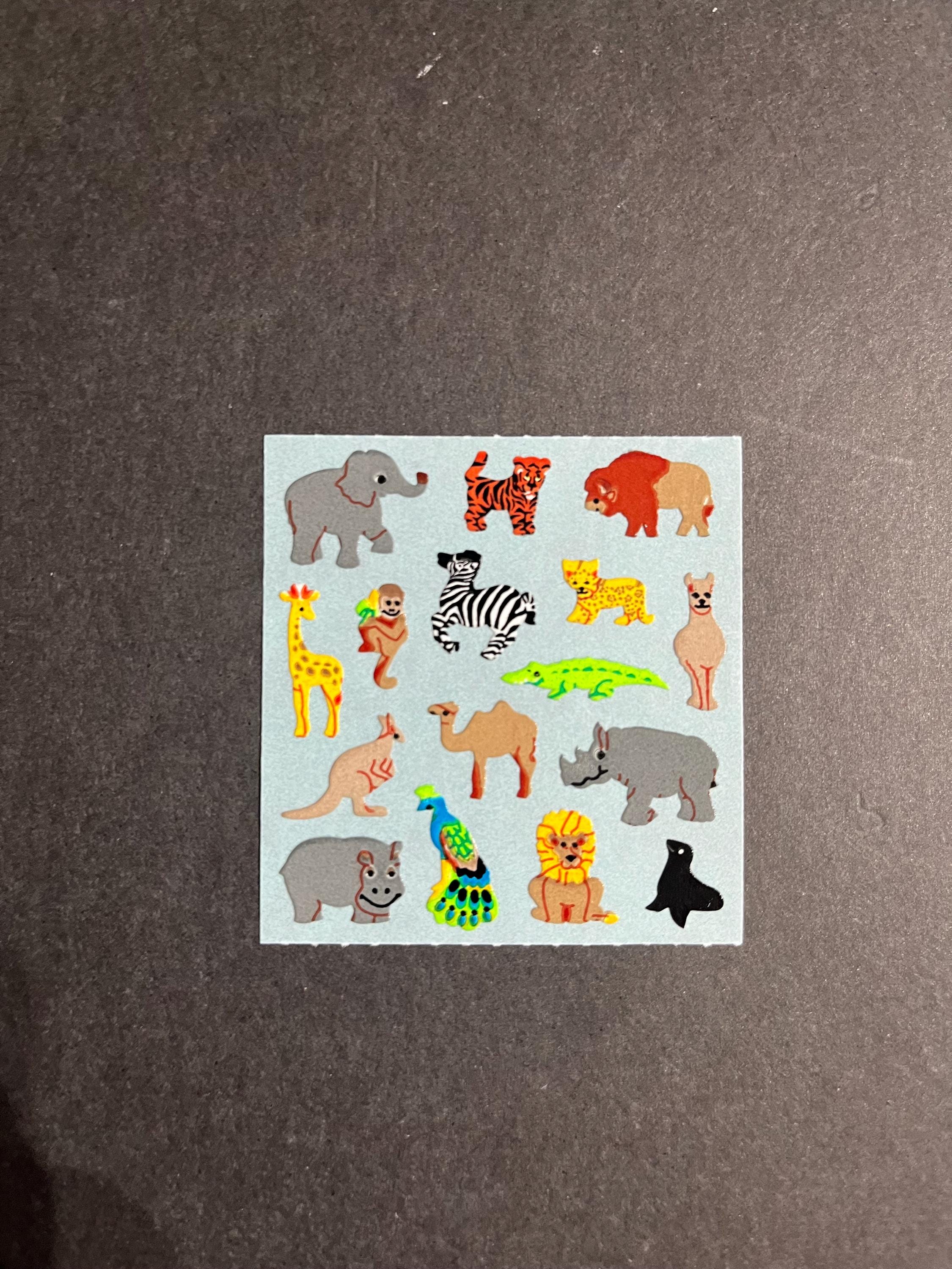 Sandylion Vintage Rare Paper Mini Zoo Animal Stickers - on Blue