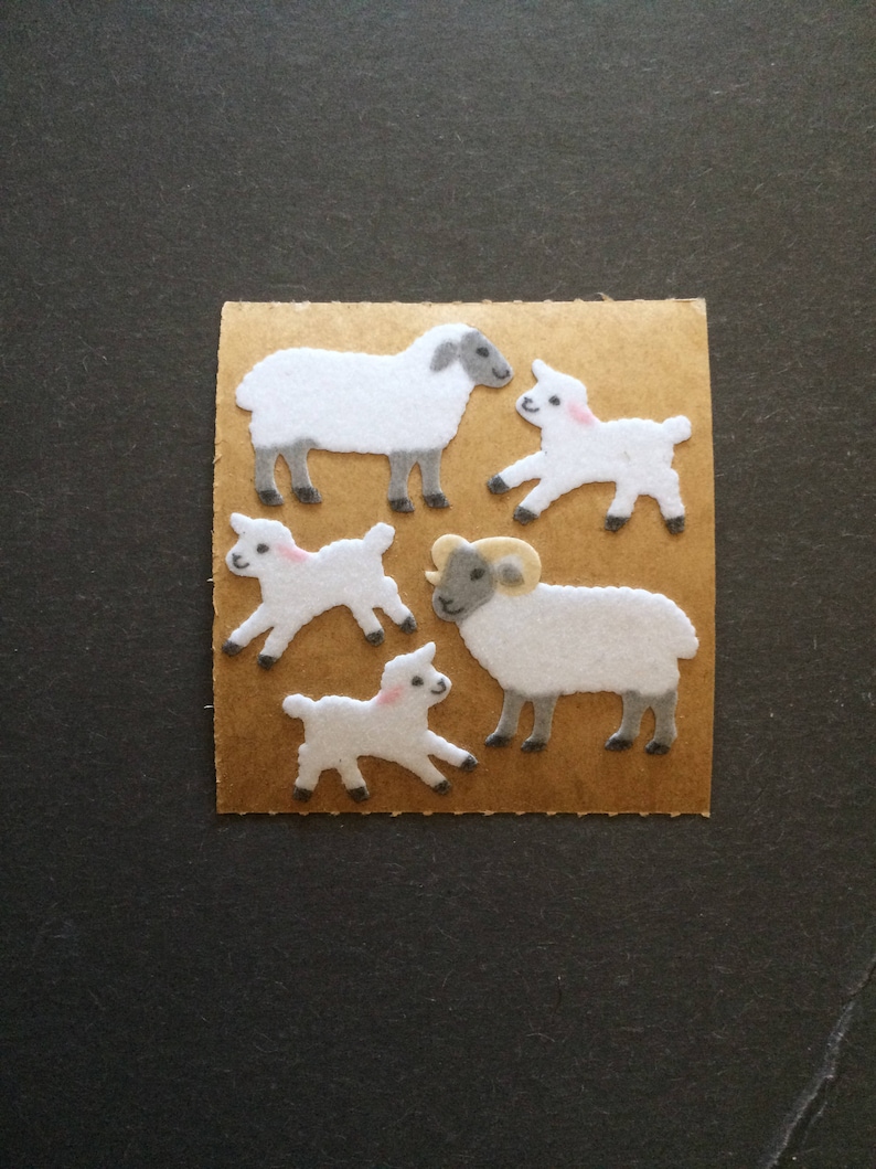 Sandylion vintage 80s very rare fuzzy brown back sheep stickers