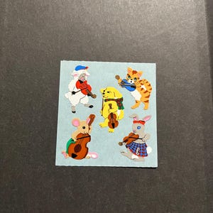 Sandylion vintage rare kromekote/paper animals playing musical instrument stickers.
