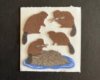 Sandylion vintage very rare fuzzy beaver stickers