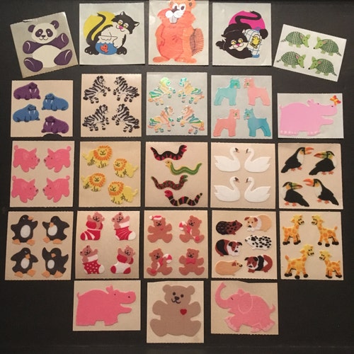 SANDYLION vintage rare fuzzyシール　動物 Vintage Rare Sandylion Fuzzy Stickers. Ducks, Trees, Guinea