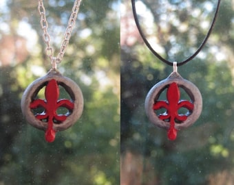 Fleur de lis inspired polymer clay charm necklace (chain/black cord)