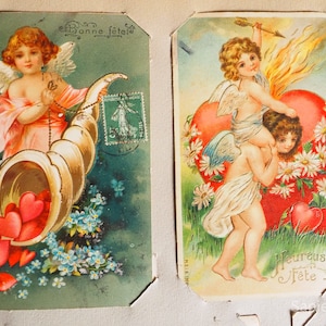 Postcard album with 36 cards, 1900 antique French decorated album with some excellent postcards inside, handpainted cover