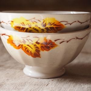 Pair of coffee bowls, antique French ironstone Café au lait bowls in excellent condition