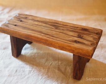 Rustic wooden stool - primitive farmhouse decor-  antique French bench
