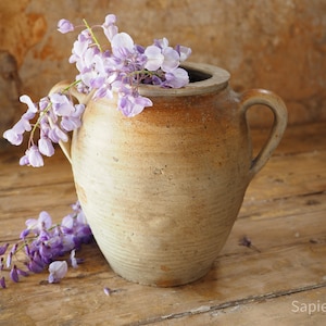 Decorative antique French handmade large stoneware pot en grès, oil jug or jar, confit pot, vase, country kitchen, gift men, women