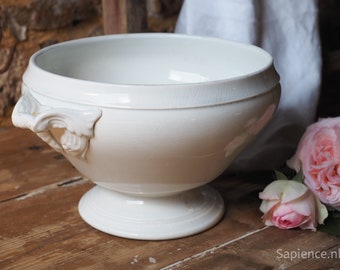 Antique French white ironstone tureen, Sarreguemines, 1900, festive dining, gift women