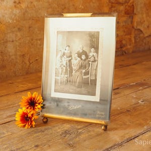 Large antique French photo or picture frame with thick beveled glass