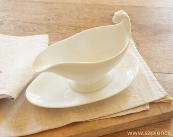 Perfect antique French white ironstone gravy or sauce boat with lion head handle