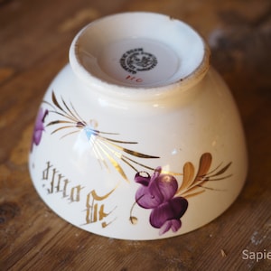 Sweet small antique Cafe au lait bowl, hand painted flower decor by Societe Ceramique, Maastricht