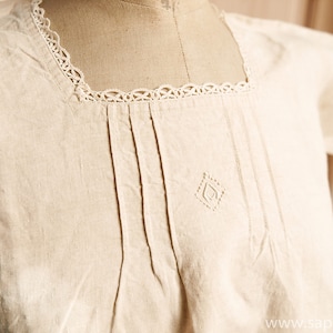 New antique French linen night gown hand stiched and monogrammed A