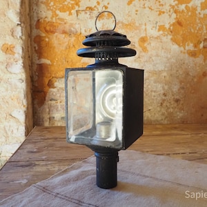 Great handmade antique French coach lantern, beveled glass, candle holder, carriage lantern with beveled glass